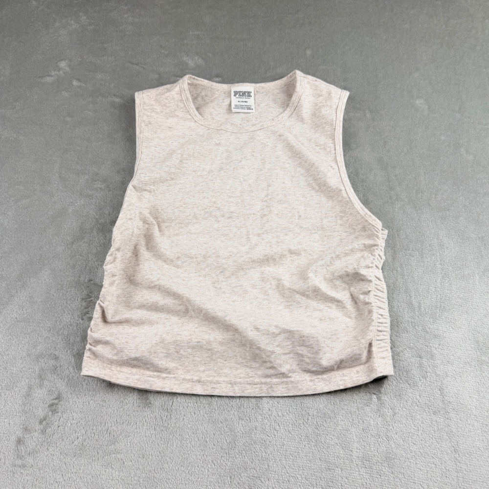 PINK Victoria's Secret Women's M Oatmeal Heather Ruched Side‎ Muscle Tank Top